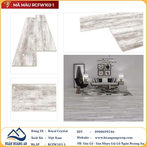 Sàn Đá Công Nghệ Giả Gỗ Hèm Khóa SPC Royal Crystal RCFW103-1 (S03)